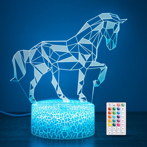 Hoofun Horse Gifts for Girls, 16 Colors Geometric Equine 3D Illusion Lamp, Night Light with Timer Remote and Touch Control, Horses Decor for Kids...