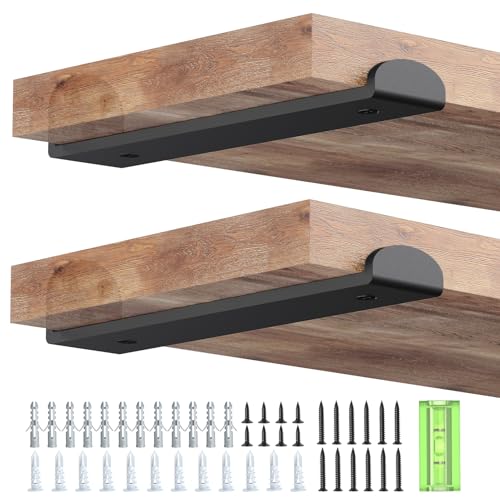 Image of WELDUN 4 Pack Metal Scaffold Board Shelf Brackets 25 cm, Heavy Duty Wall Mounted Angle Shelving Brackets with Lips, for Industrial, Rustic, Modern Decor, Black