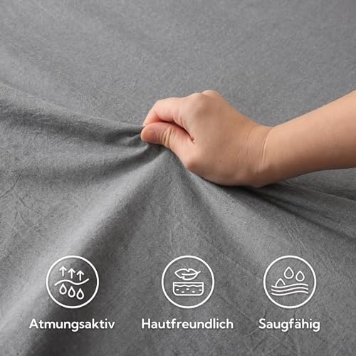 SOULFUL Spannbettlaken 180x200cm 2er Set, 100% Baumwolle Rauchgrau – Ansicht 3