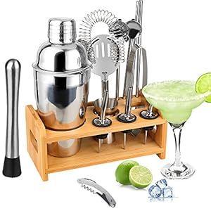 Tuevob Cocktailshaker 13 +1 Teiliges Cocktail Bar Set Edelstahl mit Ständer – 550 ML Bartending Kit Barkeeper Werkzeuge…
