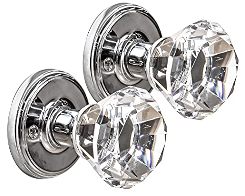 BINO Crystal Functional Interior Door Knobs Set - Chrome - Crystal Door Knobs Interior Crystal Knobs Door Knob