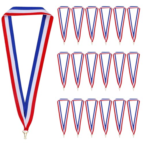 20 Pieces Award Ribbons Red White Blue Medal Ribbons with Snap Clips Classic Striped Medal Lanyards Flat Lanyard Medallion Holder for Competitions Meeting Sport Party Student Awards