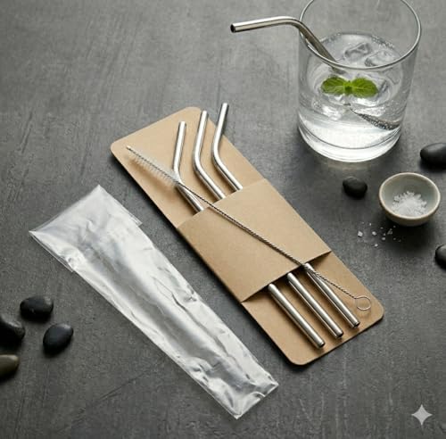 Set de 4 pitillos reutilizables de acero inoxidable 26.7 cm miniatura 3
