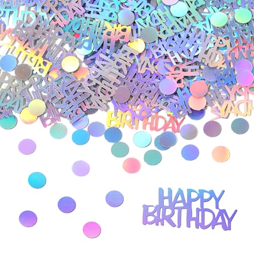 540 PCS Happy Birthday Confetti, Iridescent Party Confetti Glitter Table Scatter Iridescent Party Decorations for DIY Arts Crafting Baby Shower Birthday Parties