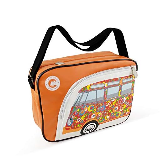 BRISA VW Collection - Volkswagen Furgoneta Hippie Bus T1 Van Bolso de hombro de polipiel (PU), Bolsa bandolera Vintage, Accesorio de moda para Viaje/Regalo/Souvenir (Círculos/Naranja)