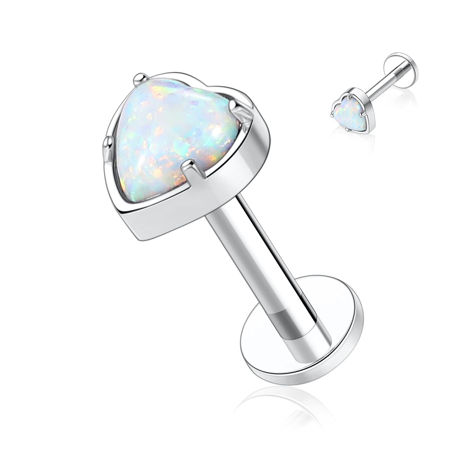 AROWRO 16G Labret Studs Lip Rings G23 Titanium Monroe Lip Piercing Jewelry Internally Threaded Helix Tragus Cartilage Conch Earring Women Girls Piercing Jewelry CZ Opal