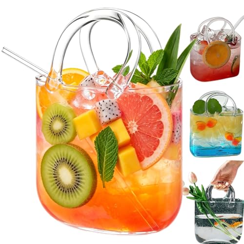 Glass Purse for Drinks 26oz Unique Handbag Shaped Cocktail Glasses Creative Purse Glasses for Drinks & Fishbowl Vase Cute Glass Purse Centerpiece (transparent)