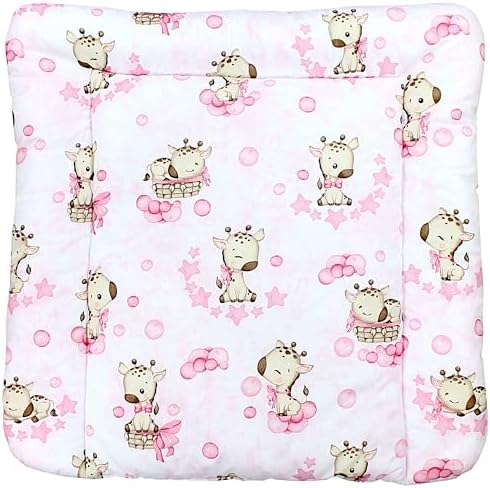 TupTam Baby Wickeltischauflage mit Baumwollbezug Gemustert, Farbe: Giraffe/Rosa, Größe: 70 x 70 cm
