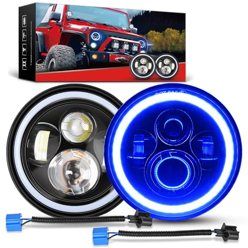 Image of Nilight 7 Inch Round LED Halo Headlights w /Turn Signal Amber Light Blue DRL High Low Beam 7 inch Headlight Compatible with 2007 2008 2009 2010 2011 2012 2013 2014 2015 2016 2017 2018 Wrangler JK JKU