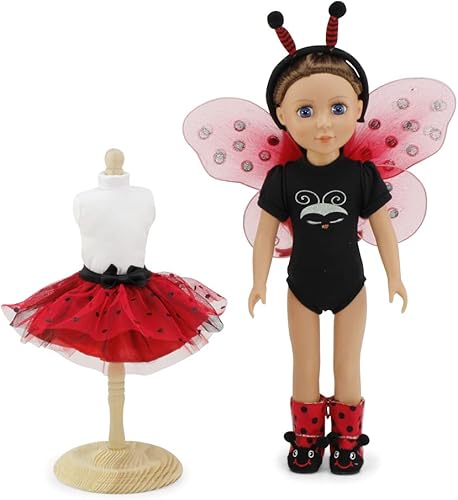 Miniatura 4 de Emily Rose Ropa de muñeca de 14 pulgadas  Magical Lady Bug 5 piezas 14.5 pulgadas muñeca disfraz de Halloween traje con alas extraíbles, diadema de