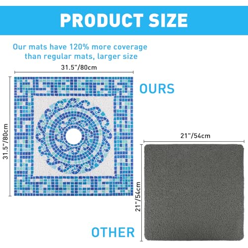 Image of Square Shower Mat Non Slip: 32 x 32 Inch Extra Large Shower Mats with Drain Hole in Middle - PVC Loofah Anti Slip Shower Floor Matt for Inside Shower