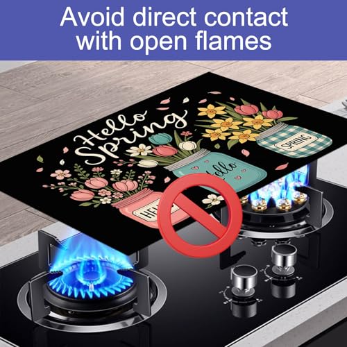 Image of HOMETITUTE Spring Floral Jar Stove Top Cover 28x20 Heat Resistant Mat