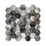Selbstklebende Mosaikfliesen Wandverkleidung – Hexagon mit V-Fuge in Kobalt, Anthrazit & Gold – Modell MK23 | Selbstklebemosaik für Küche, Bad & Wohnzimmer