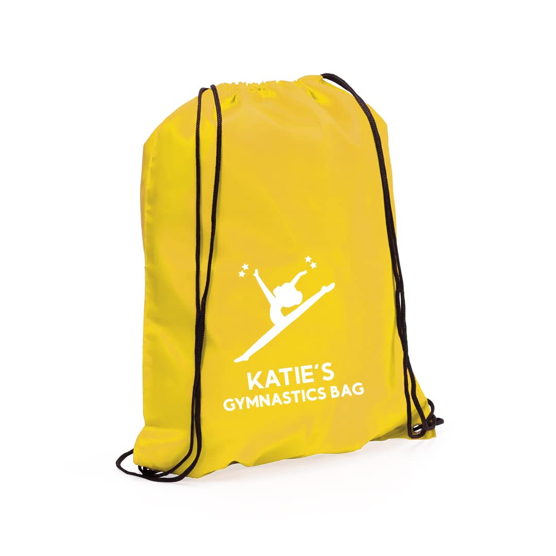 eBuyGB Personalised Gymnastics Ballet Bag, Kids Reusabke Nylon Dance Shoes Drawstrinh Bag for Girls & Boy - 20 Poses to Choose From (Yellow)