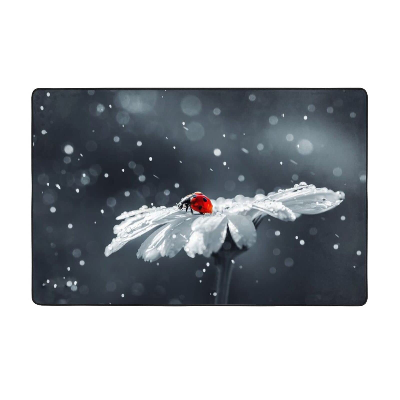 Tapis salon flanelle coccinelle marguerite 150x100 antidérapant moderne
