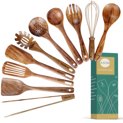 Comparison: Best Non Stick Ladle Set 5 10 Pack Wooden Utensils for Cooking, Wood Utensil Set for Kitchen, Teak Wooden Spoon for Cooking, Non-Stick Spatula Ladle
