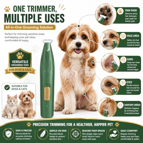 Image of AJIGNA MART Pet Paw Trimmer for Dogs & Cats, Professional Pets Grooming Clipper with LED Light, USB Rechargeable Cordless Low Noise Pet Hair Trimmer for Paw Pads, Face, Eyes, Ears & Sanitary Areas