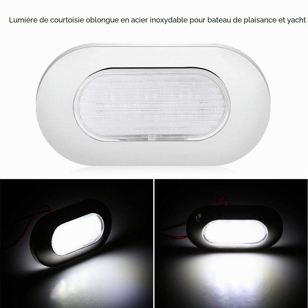 Nikou Lumières de courtoisie pour bateau – 12 V LED blanche – Lampe rectangulaire en acier inoxydable pour courtoisie ou pont d'escalier