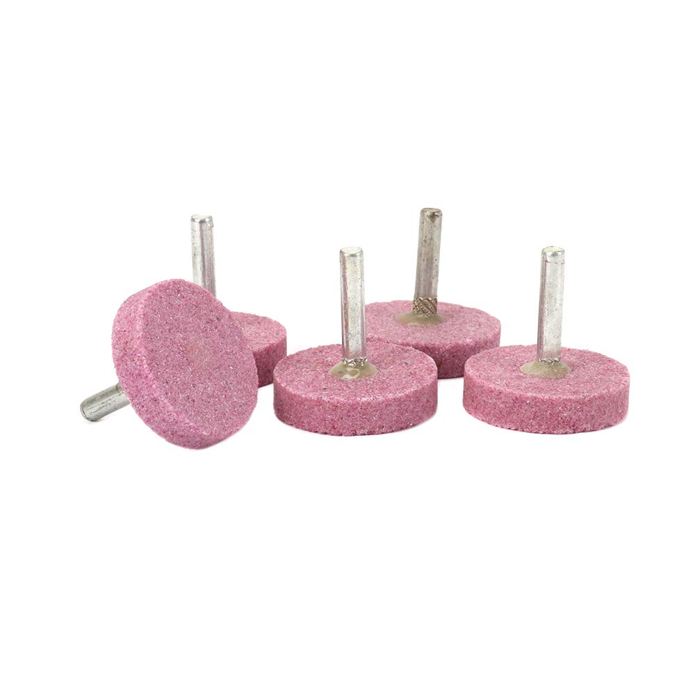 Join Ware10Pcs Pink 1/4" Shank T Shaped Red Corundum Grinding Heads Abrasive Mounted Stone Grinding Wheel Head Rotary Tools Deburring Polishing - Head: 40mm(1.6")