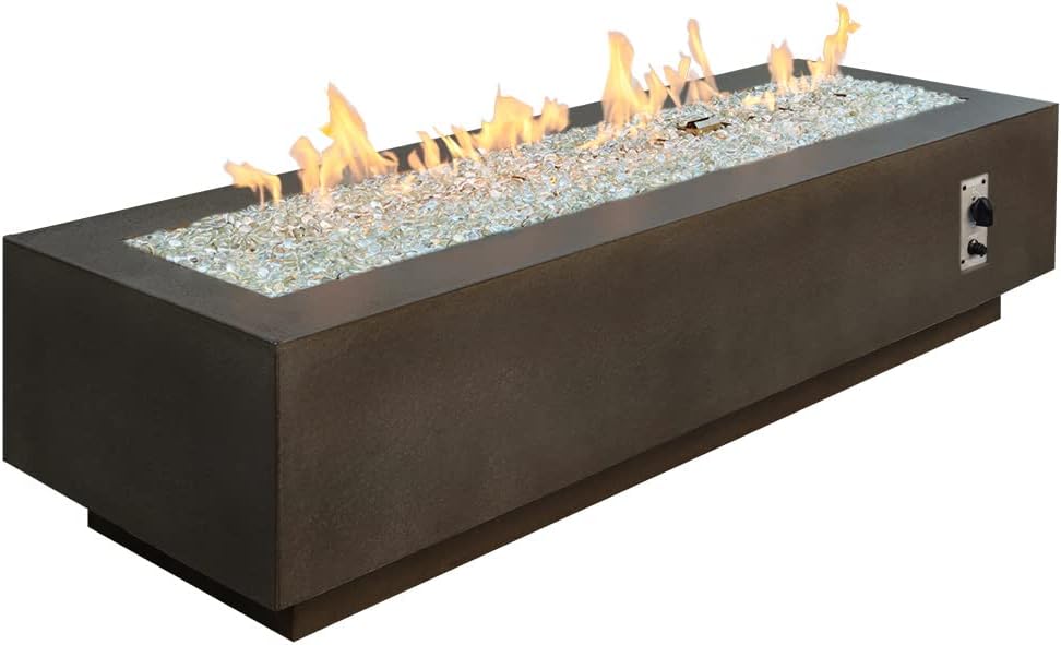 Outdoor GreatRoom Co Propane Fire Pit Table - Cove Gas Fire Pits for Outside Patio - 72 Inch Rectangular Concrete Firepit Fire Table, Metal Plate Cover, Clear Glass Gems, 100,000 BTU - White