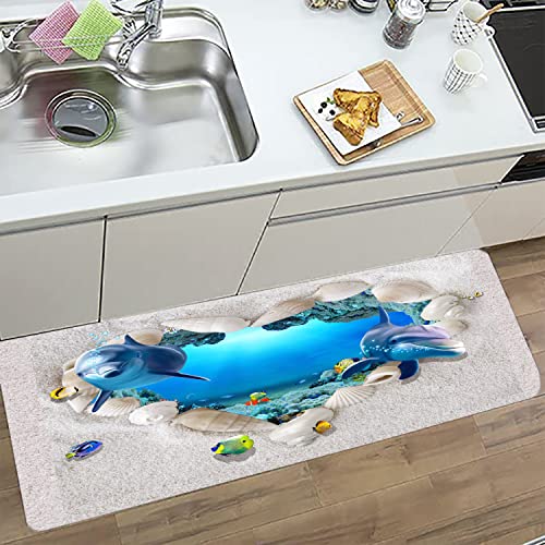 Lyfans Bath Rugs Sponge Foam Absorbent Soft For Bathroom And Kitchen (71 X 24 Inches), Flannel Mat Non Slip Bright 3D Print For Bedside And Living Room(Heart-Shaped Beach Dolphin) #TOP6