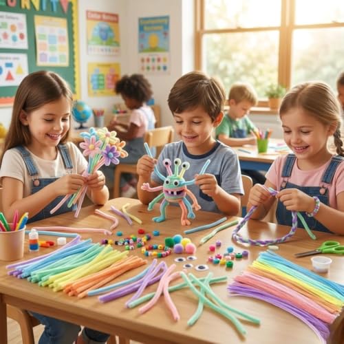 Image of Pipe Cleaners for Craft Flower Making,Fuzzy Chenille Stems and Fluffy Sticks with Floral Tape and Wire, for Kids Arts and Crafts|Pastel colors (pipe cleaners-100 /stem wire-15 /green tape-1)