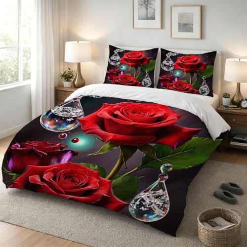 Housse de couette 140x200 rose rouge parure de lit microfibre 3 pcs