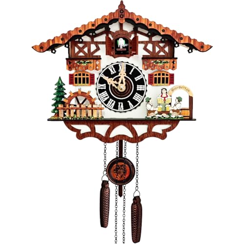 JOONIEHOUSE Traditional Black Forest Cuckoo Clock Wood Wall Clock - Natural Bird Voice Or Cuckoo Call, Coo Coo Clock for Wall Art Home Living Room Kitchen Office Decoration (Chalets-1)
