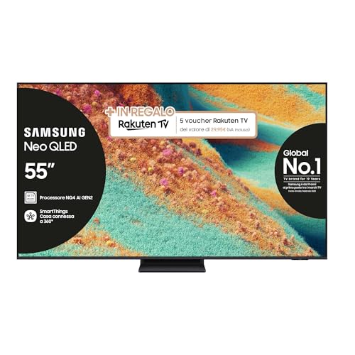 Samsung Neo QLED 4K Vision AI Smart TV 55'' QE55QN85FAUXZT, NQ4 AI Gen2 Processor, 4K AI Upscaling, Dolby Atmos & OTS Lite, Simple Chamfer Design,PACCHETTO INTRATTENIMENTO, 2025