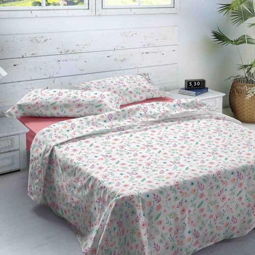 NATURALS - Juego de Sábanas Estampada Cama 150-100% Algodón Franela - Incluye Sábana Encimera + Sábana Bajera + 2 Fundas de Almohada - Extra Suave, Transpirable - Rin