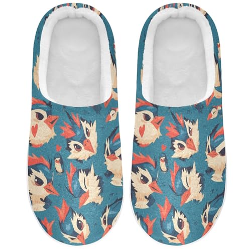 Cartoon Woodpecker Blue Mens Cotton Slipper Breathable Memory Foam Home Slippers for Bedroom Christmas Presents 6-7