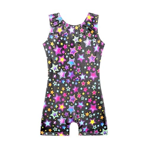 HOZIY Gymnastics Leotards for Girls Unicorn Aurora Rainbow Mermaid Dinosaur Cupcake Sparkle Biketard Toddlers Kids Children 5-6 Years Black Colorful Stars
