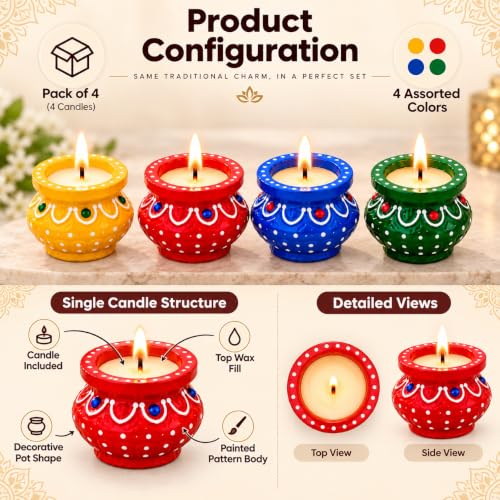 Image of Decorative Matki Diya Candle Holders Set of 2