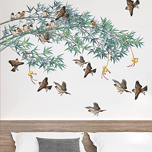 Art Eanur Wall Stickers Bamboo Forest And Birds Wall Decals Chinese Style Wall Decor Chinese Style Wall Decor Peel And Stick Wall Decal For Begdoom Living Room Home Decor (Green) #TOP4