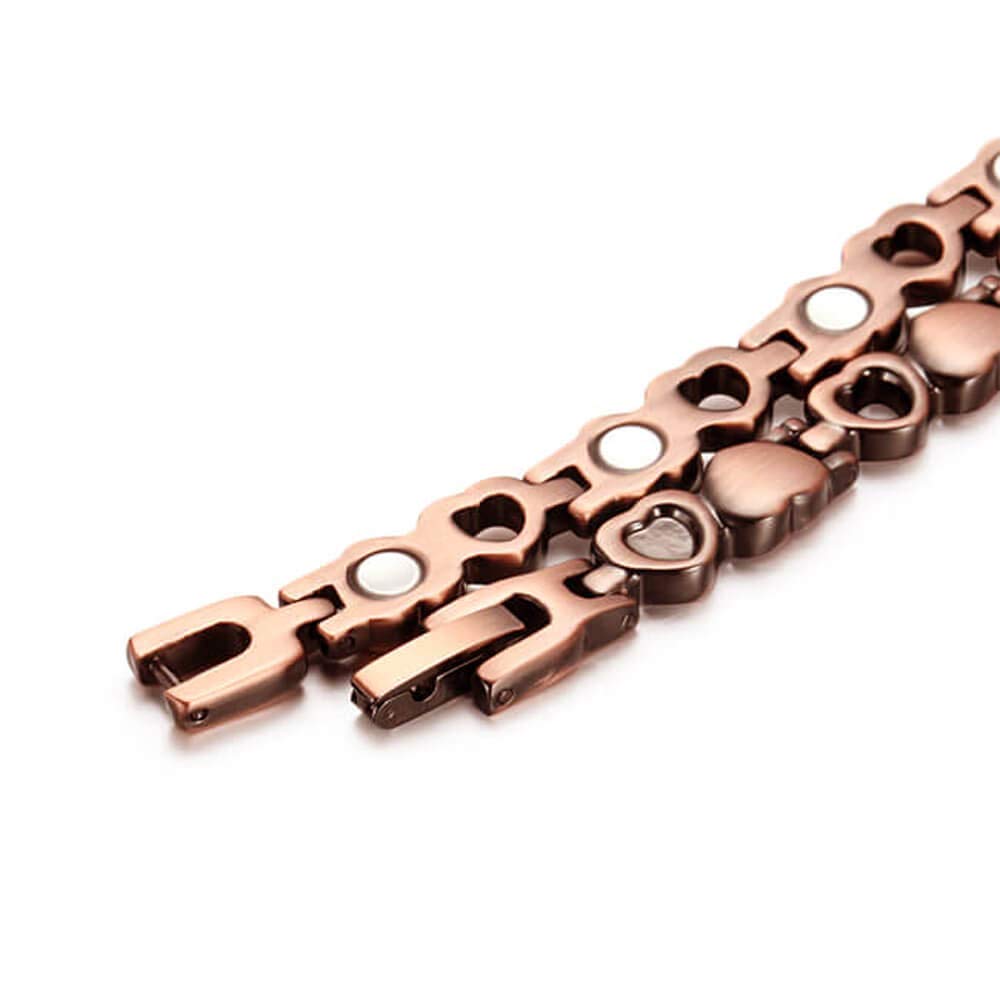 EnerCoppeX Bracelet de Cheville Magnétique Pure Popper pour Femme - Design Love Heart - Bracelet de Cheville Magnétique - Avec Aimant - Longueur 24