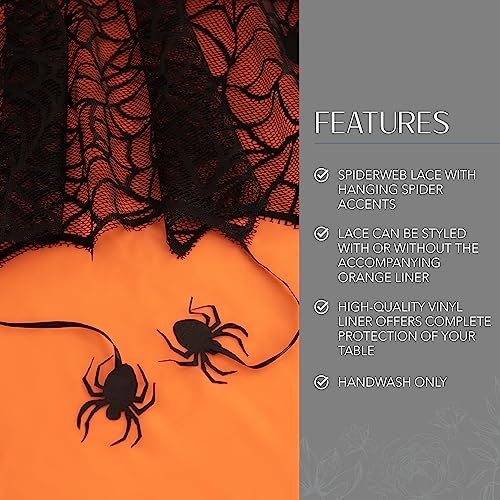 Image of Crawling Halloween Spider Lace Lined Tablecloth, Black - 60 inch W x 84 inch L