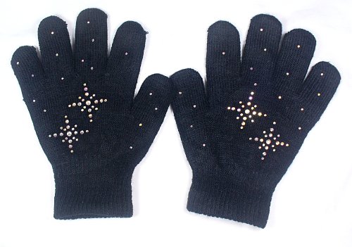 Fashion Every Day Girls Ice Skating Gloves Magic Stretch with Rhinestones Snow Flakes