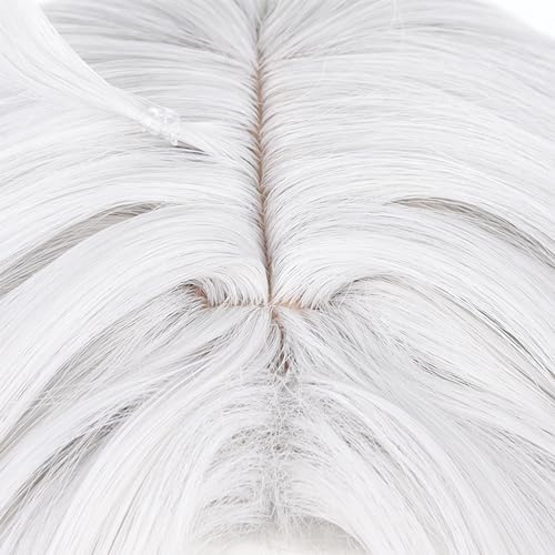Image of Blad Anime White Wigs with Bangs Men Long Straight Wig with Ponytail for Women COS Game Cosplay Wigs Halloween,Christmas,Comic con,Game Show,Party
