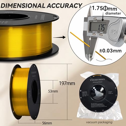 Image of PLA Filament 1.75mm, TINMORRY 3D Printer Filament, 1kg (2.2lbs), Compatible with Bambu FDM 3D Printer, Silk Gold