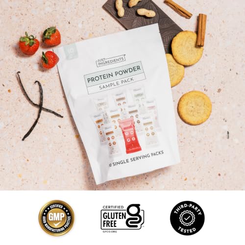Image of JUST INGREDIENTS Protein Powder Sample Pack, 10 Single Serve Stick Packs, Grass-Fed Whey Protein, 22-24g Protein, No Sugar Added, No Artificial Sweeteners, Gluten-Free, Keto-Friendly