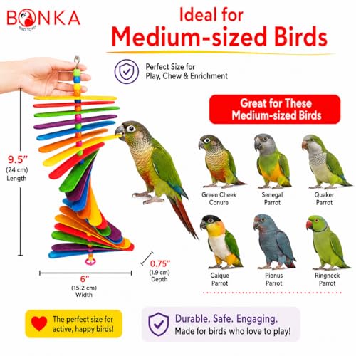 Bonka Bird Toys 867 Big Stick 9.5" Colored Wooden Plastic Spinning Chew Toy for Medium Birds Cage Enrichment Conure Amazon Eclectus and Similar - Image 5