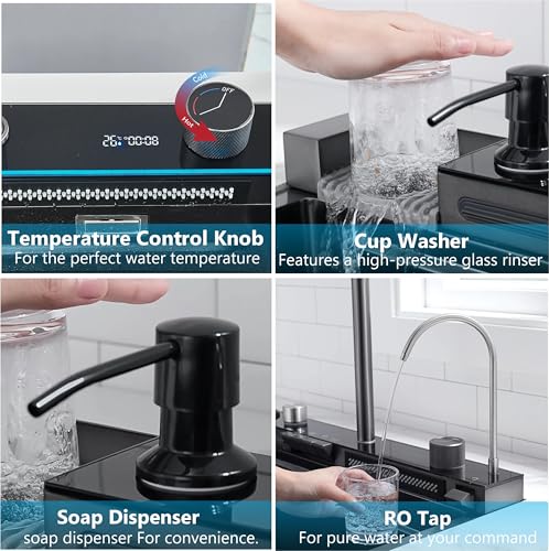 Image of Fossa Smart Piano Waterfall Kitchen Sink 30 inchx18 inchx09 inch 7-Year Warranty 3.5 mm Collar Thick 304 Stainless Steel with Pull-down Faucets with LED Panel and Digital Display - Black Matte Finish (5 Button)
