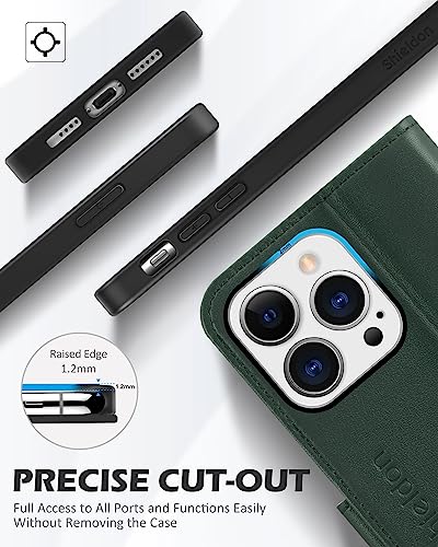 Shieldon Case For Iphone 13 Pro Max 5G, Genuine Leather Wallet Flip Cover Kickstand Rfid Blocking Credit Card Holder Magnetic Shockproof Case Compatible With Iphone 13 Pro Max (6.7") - Midnight Green #TOP6