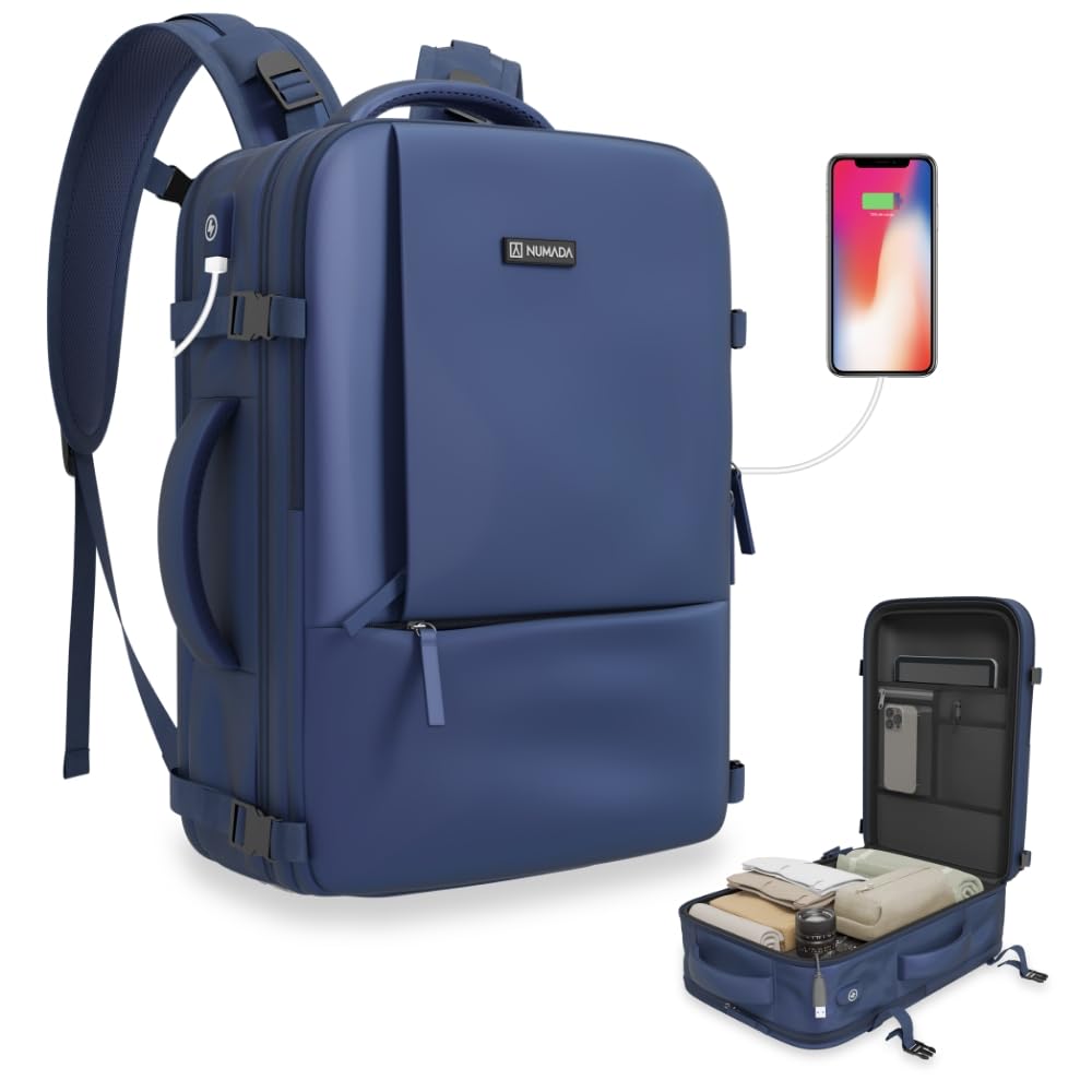 NUMADA - Zaino Ryanair 40x20x25 cm (20L) con Scomparti Multipli e Adattabilità Alla Maniglia Della Valigia. Zaino da viaggio porta PC con Scomparto per le Scarpe e Porta di ricarica USB