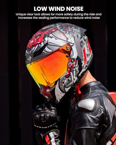Image of ILM Motorcycle Helmets for Adult Men Women Full Face DOT ECE Powersports Dual Visor Street Racing Helmet with Pinlock Cascos para Motos Model MF509 (Ronin Red, 2XL)