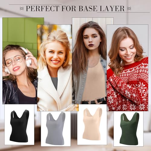 Image of Toulite 4 Pcs Thermal Tank Tops Women Underwear Tops Sleeveless Undershirt for Women Cotton Camisole Warm Base Layer