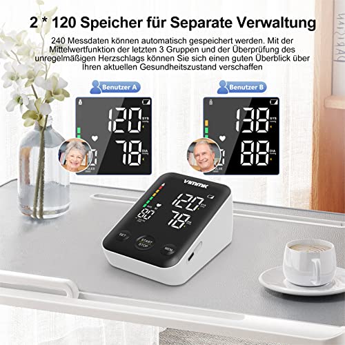 Vimmk Blutdruckmessgerät Oberarm Digital Messgerät Bluthochdruck LED Display, Arrhythmie-Erkennung...