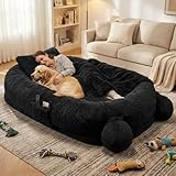 GarveeHome Human Sized Dog Bed, 70.87' x 45' x 12' Large Dog Bed with 2 Storage Pockets, Fluffy Faux Fur Orthopedic Pet Bean Bed for Adults & Giant Pets - Black