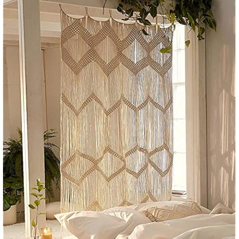 Flber Macrame Curtain Window Macrame Room Divider Doorway Curtain Boho Macrame Wall Hanging Living Room Bedroom Decor 42" W x 75" H Cover