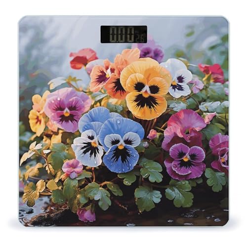 Báscula Digital de Baño Pansy Flowers 400 lb Vidrio Templado